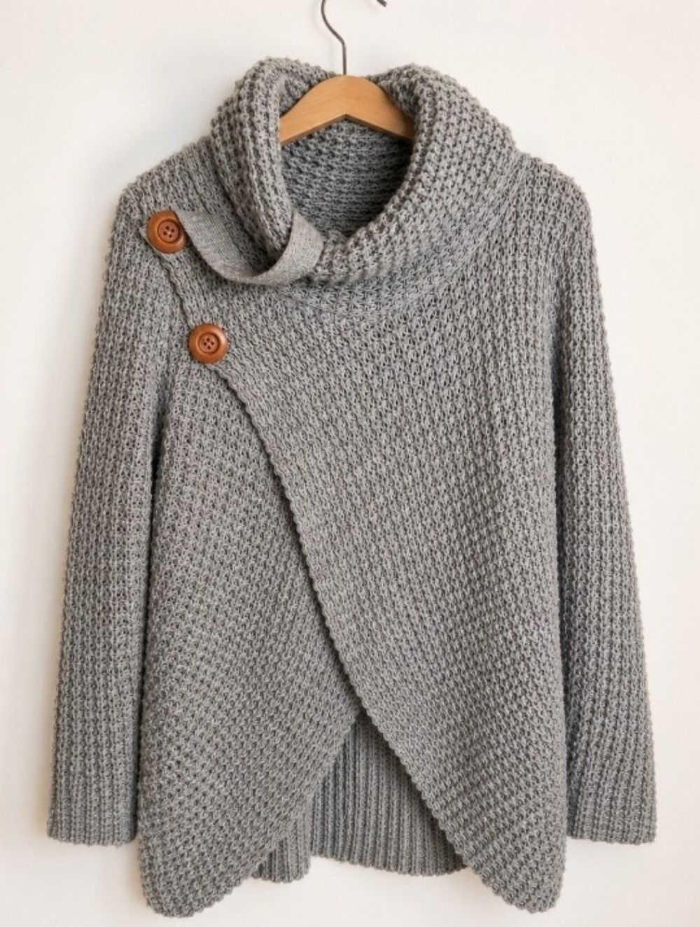 Rain+Rose Chunky Knit Cowl Neck Grey Sweater Very Good  Condition Size L